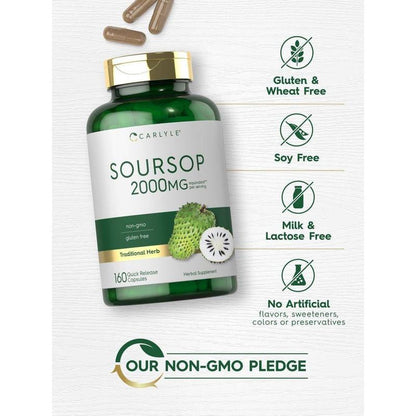 Carlyle Soursop Leaves | 2000Mg | 160 Capsules | Traditional Herb | Non GMO, Gluten Free Supplement