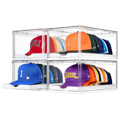 [Video Only] Vtopmart Hat Organizer for Baseball Caps,Clothing with Clear Holder Box, Large Cap Storage with Sliding Tray, Stackable Rack Display Case & Magnetic Door