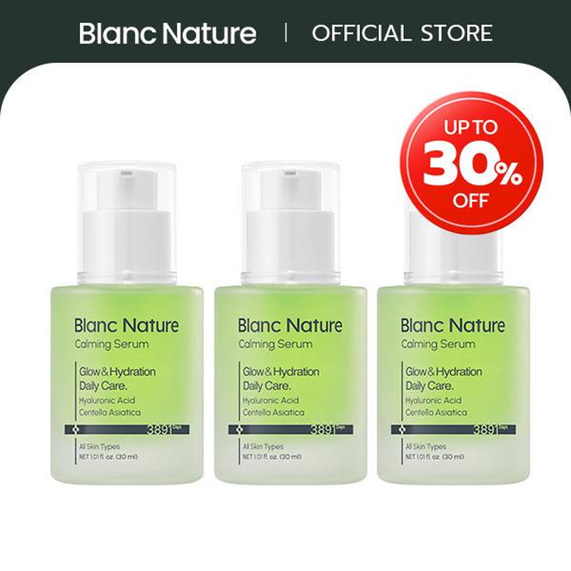 [Blanc Nature Official Shop] Calming Serum for Face, Soothing & Hydrating Facial Serum for Sensitive Skin, Lightweight Daily Care with Hyaluronic Acid, Centella Asiatica & Panthenol, Korean Skincare for Glass Skin, 1.01 Fl Oz