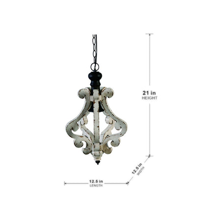 Farmhouse Chandeliar Distressed Pendant French Country Wood Chandelier For Living Room Foyer, Bulb Not Included - Antique Cream
