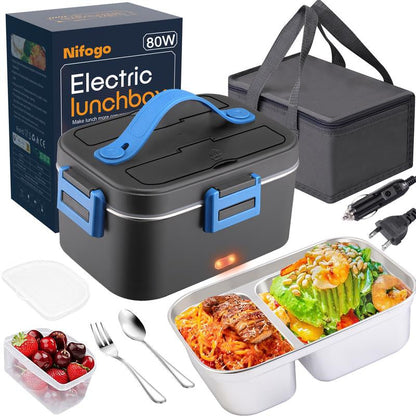 Electric Lunch Box Food Heater 80W，12V/24V/110V Self Heating Lunchboxfor Work/Car/Truck with Insulated Bag，1.5/1.8L,Dealsforyoudays