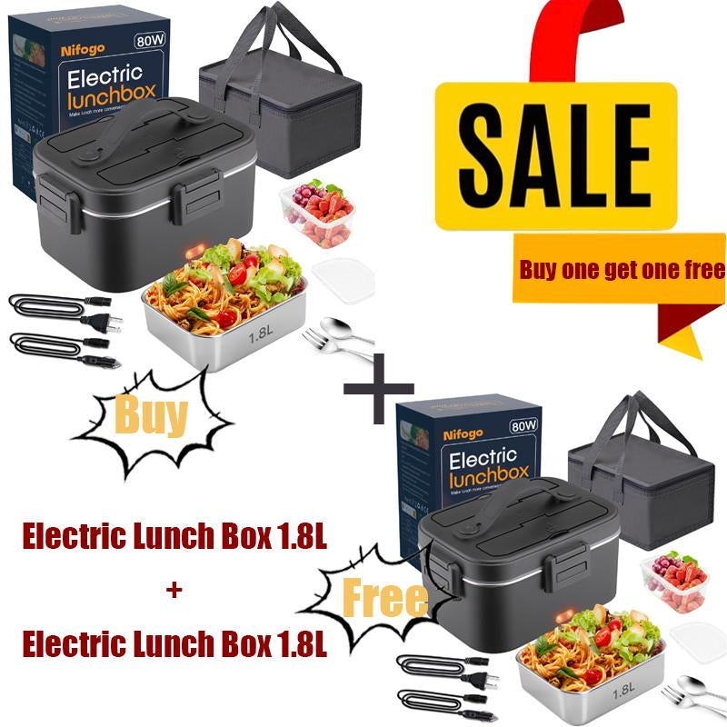 Electric Lunch Box 80W 1.5L Stainless Steel Bento Warmer with Indicator Light & Portable Tableware Set for Home Office Travel Food Quick Storage Fork 80W/1.5L/Black