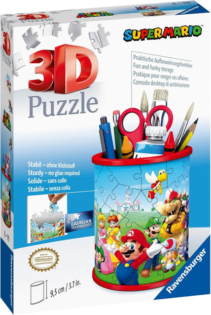 Ravensburger - Super Mario Pencil Cup - 3D Jigsaw Puzzle - Buildable Desk Organizer Featuring Iconic Mario Graphics - 54 Sturdy Plastic Pieces - Premium Quality - Fun for Kids & Adults