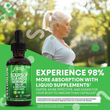 Clean Nutra Soursop, Sea Moss, Moringa, Shilajit and Green Tea for Cellular Health & Radiance Support - Celluglow