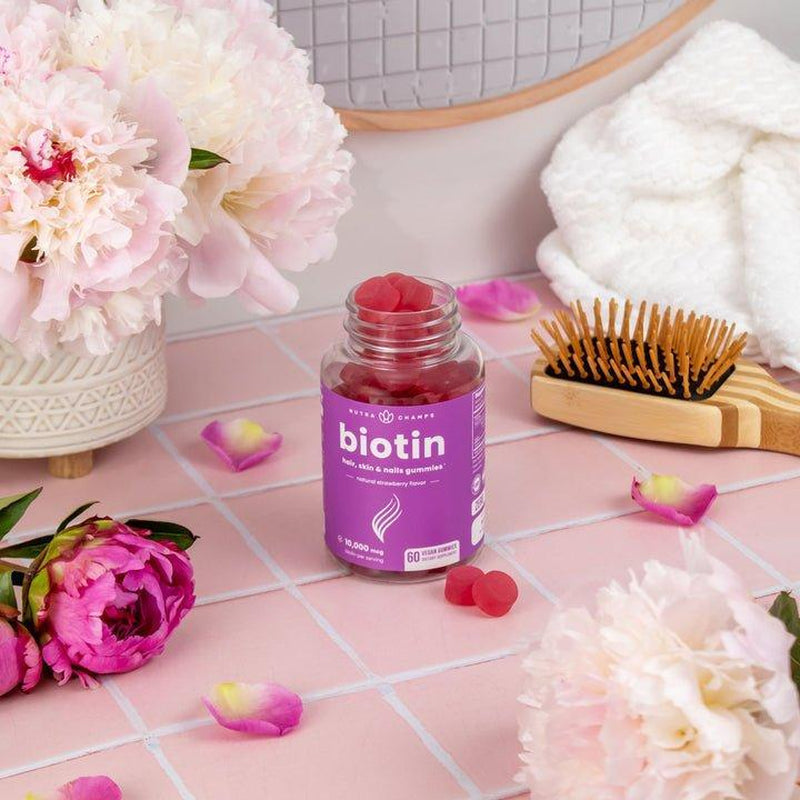 Nutrachamps Biotin Gummies 10,000 Mcg for Hair Skin & Nails Natural Strawberry Flavor US Made