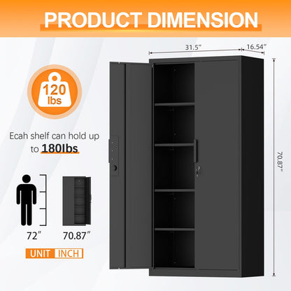 2 Door File Cabinet With Lock, 4 Adjustable Shelves, Heavy-Duty
