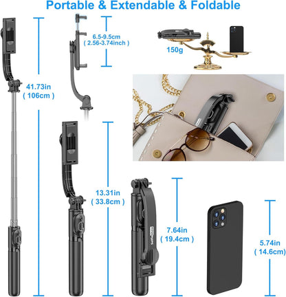 Selfieshow Selfie Stick, Extendable Selfie Stick Tripod with Wireless Remote and Tripod Stand, Portable, Lightweight, Compatible with Iphone 15 14 13 12 Pro Xs Max X 8Plus, Samsung Smartphone and More