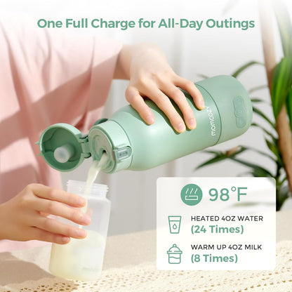 Momcozy Portable Bottle Warmer for Travel – Dual Heating Modes for Breast Milk & Water, Portable Milk Warmer with Fast Heating & Long Battery Life, 17 Ounces Large Capacity to Meet Your All-Day Needs