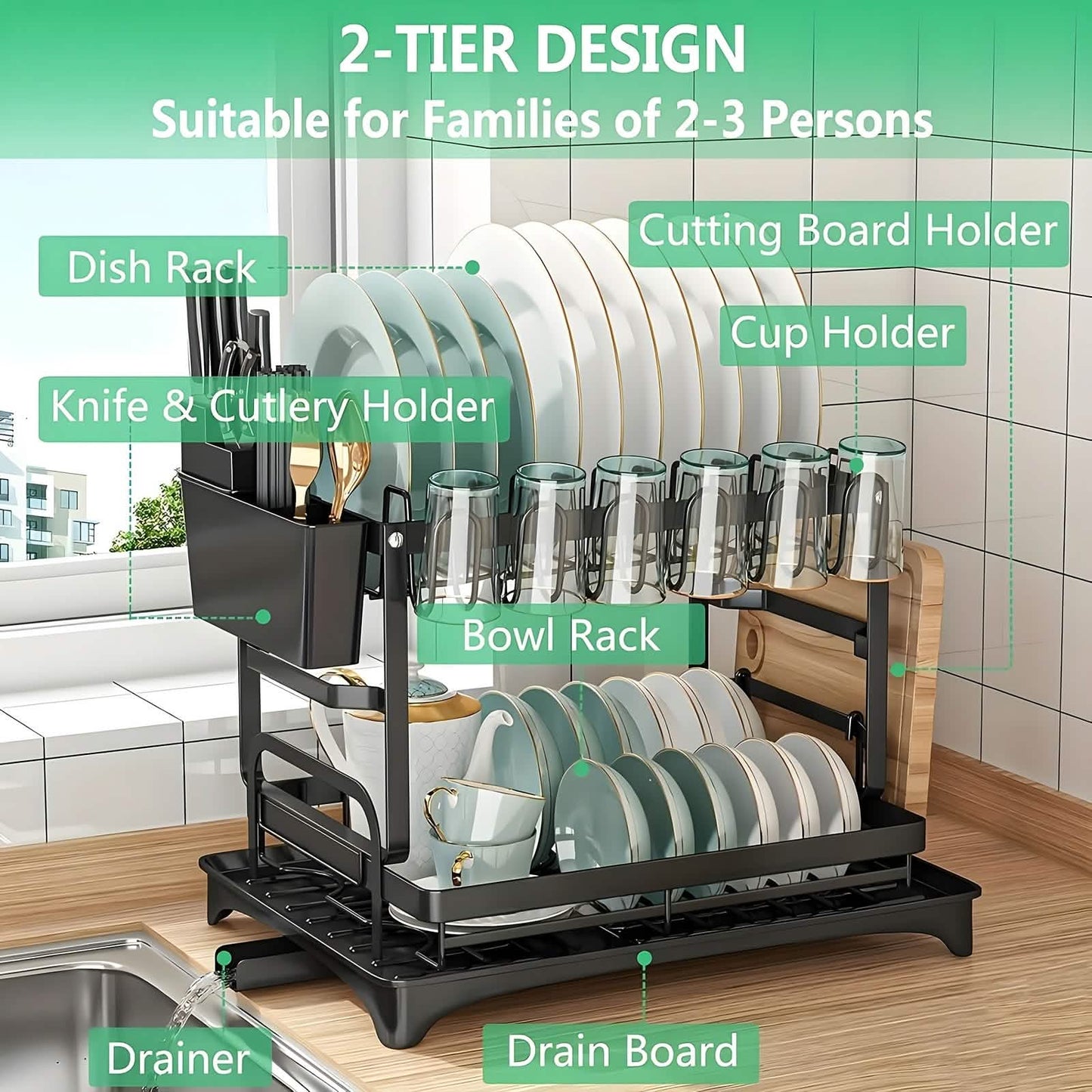 Black Metal Dish Rack – 2-Layer / 3-Layer