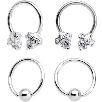 16G Clear CZ Gem Flower Horseshoe BCR Captive Ring Set of 4