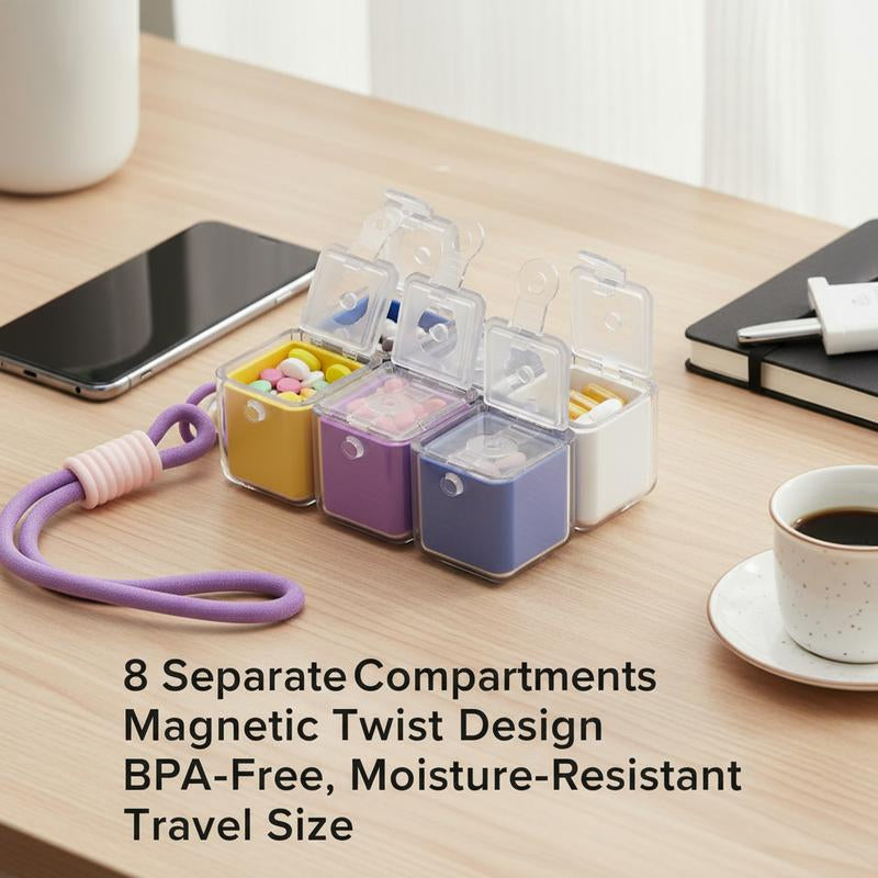 Weekly Pill Organizer 7 Day Travel Pill Case with Magnetic Closure Easy Open Portable Pill Box with 8 Compartments for Vitamins Medication Multicolor