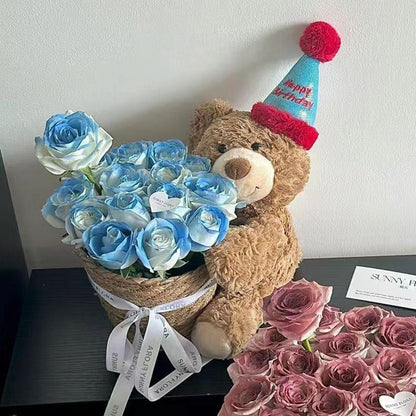 Valentine’S Day Teddy Bear with Eternal Rose Bouquet, Preserved Flower Plush Bear, Romantic Birthday Gift for Her Gift Sets
