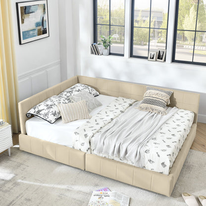 Mid-Century Storage Upholstered Tufted Bed Frame With Backrest And Armrests