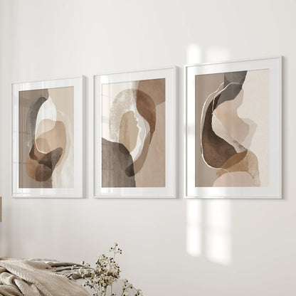 Neutral Abstract Wall Art Set of 3. Modern Earth Tone Prints