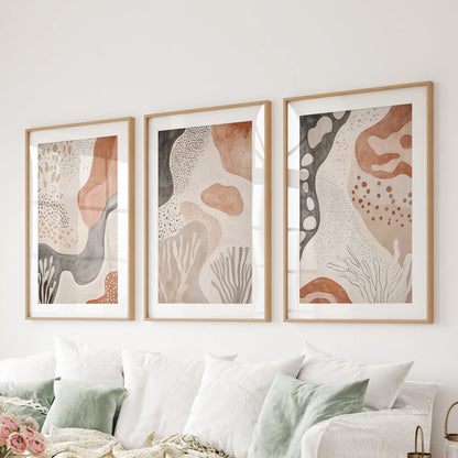 Neutral Terracotta 3 Piece Wall Art. Boho Abstract Prints