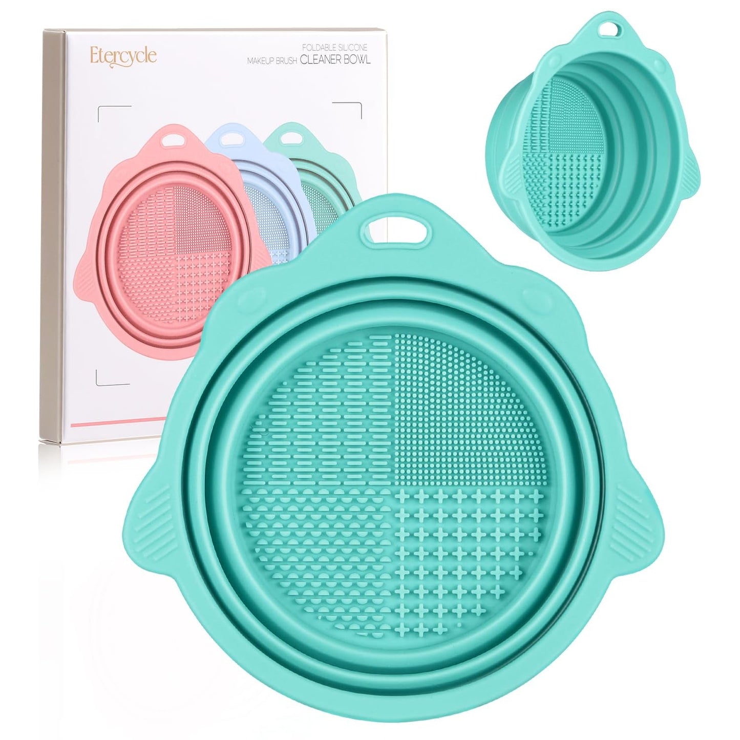 Foldable Silicone Makeup Brush Cleaner Bowl -  Portable Cleaning Tool for Brushes, Powder Puffs, and Sponges (Pink)