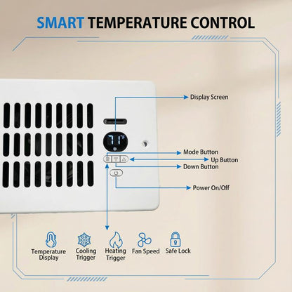 Register Booster Fan for 4"X10" Holes 10-Speed Quiet Ventilation with Thermostat Remote Negative Ion Air Vent Enhances Heating Cooling Comfort Portable Energy-Efficient Radiator Heater