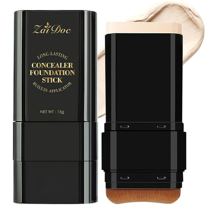 Foundation Stick, Dual-Ended with Brush, 2-In-1 Longwear & Waterproof, Natural Full Makeup Concealer Coverage for Dark Circles & Blemishes with Hydrating Olive & Camellia, 2.09 Oz (04#)