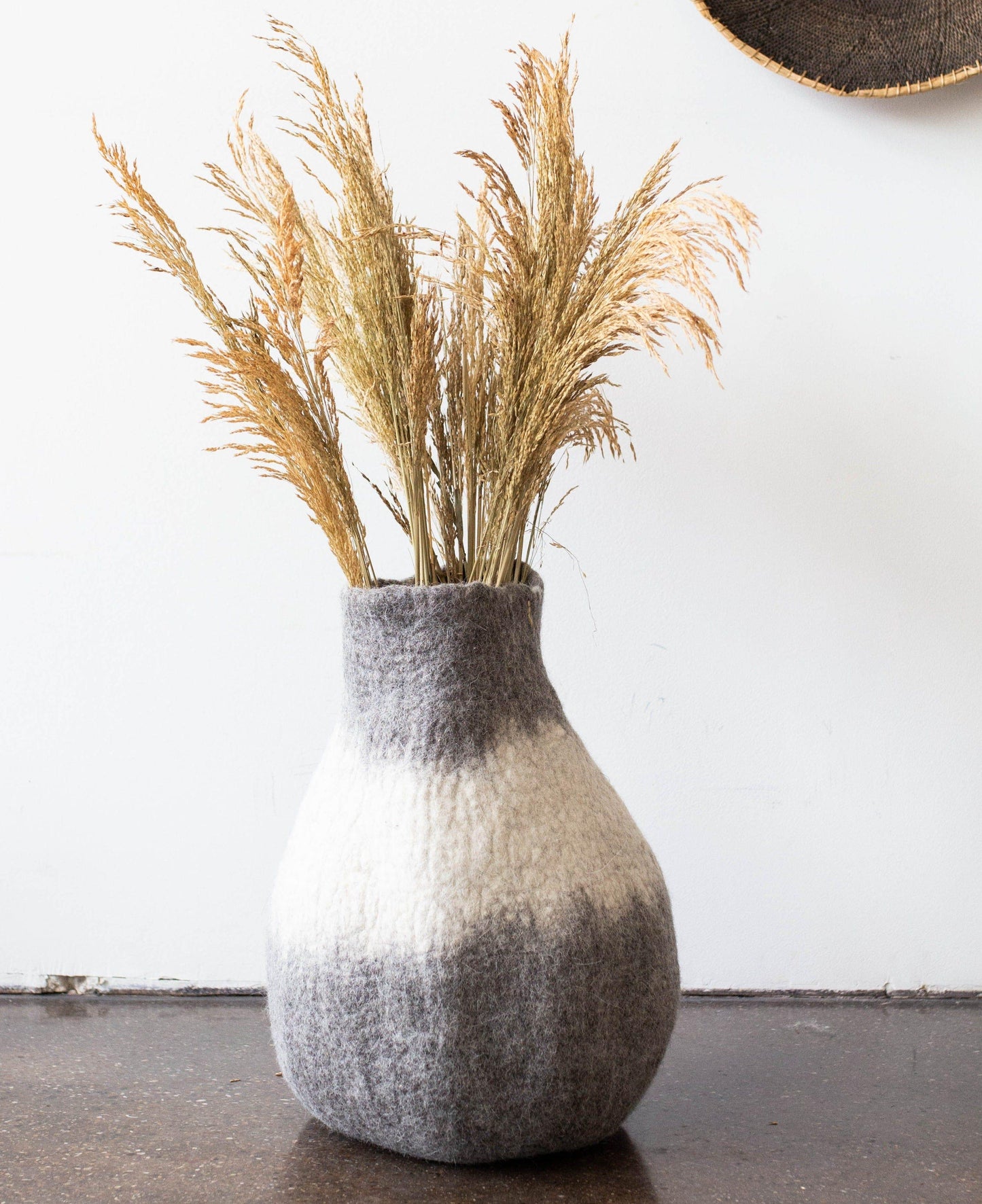 Eclipse Charcoal and Ivory Wool Gourd Basket