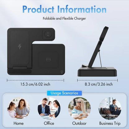 Ultimate Wireless Charging Station - Magnetic Charger for iPhone 17-11, Apple Watch Series 9-3, and AirPods Pro/2/3 - Sleek Black Design, No Adapter Needed!