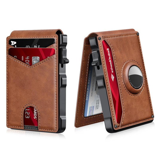 Sleek Men's Minimalist Bifold Wallet with Airtag Compartment & RFID Blocking - Quick Access Card Holder for 12 Cards + Cash, Carbon Fiber - Ideal Gift (Airtag Not Included)