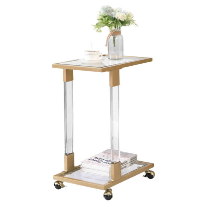 Glass Top C Shape Square Table With Metal Base For Living Room