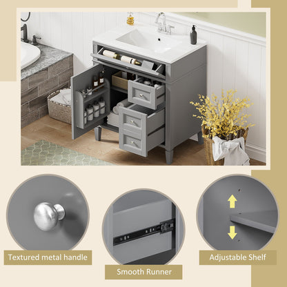 Bathroom Vanity With Top Sink, 2 Drawers & Tip Out Drawer