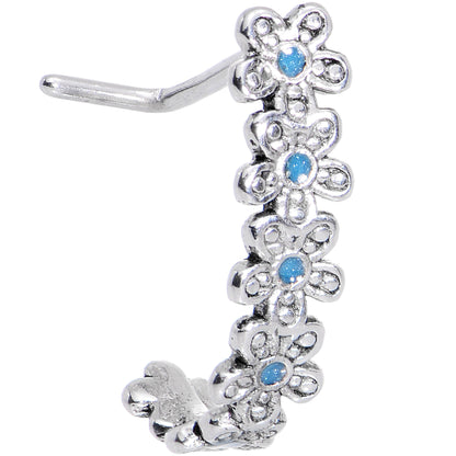20G Blue Belle Daisy Flower Chain Faux Hoop L Shaped Nose Ring