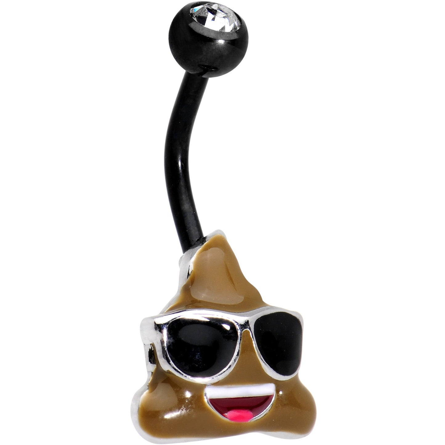Licensed Cool As Shit emoji Clear CZ Gem Black Anodized Belly Ring