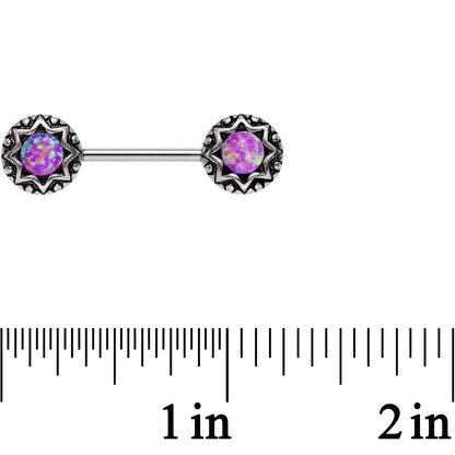 14G 5/8 Pink Synthetic Opal Lotus Flower Nipple Barbell Set
