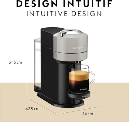 Vertuo Next Coffee and Espresso Maker by Breville, with Aeroccino Milk Frother, Light Grey