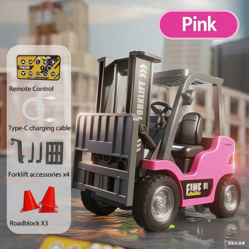Hotfree 1/64 Mini RC Forklift, Remote Control Excavator, 11 Channel 2 Mode 2.4Ghz Remote Control Alloy Construction Vehicles Set with USB-C Rechargeable, 2 in 1 Transformable Lift Fork & Hook, Birthday Christmas Gift for Kids Adults Boys and Girls