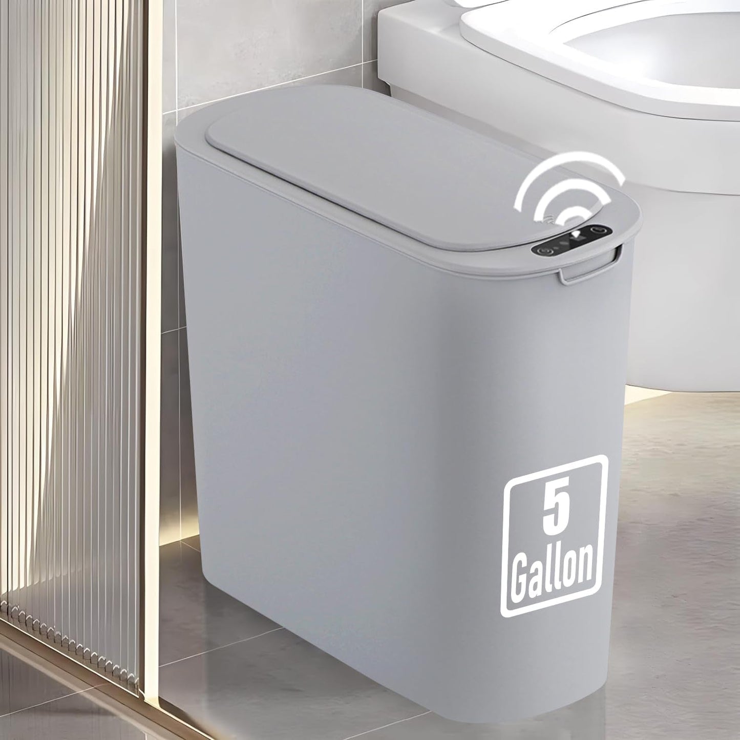 TIPGO 5 Gallon Motion Senor Bathroom Trash Can with Lid, Automatic Garbage Can Touchless, Smart Plastic Waste Basket for Narrow Spaces, Bathroom, Office, Bedroom, Living Room (Black)