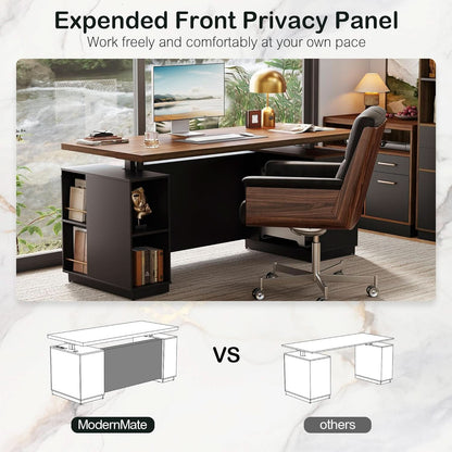 Walnut Seventy OneInch Height Adjustable Standing Desk Cabinets