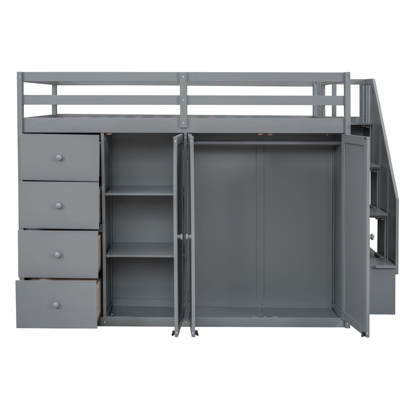 Loft Bed With Built In Wardrobes, Cabinets And Drawers