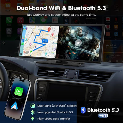 【Jumpstartsale】Lamtto 10.25-Inch Wireless Carplay Screen — Supports Tiktok, Netflix, and Youtube Apps, Split-Screen App Usage, Backup Camera Support, Navigation, and Voice Assistant. Compatible with Ios 10+ and Android 11+
