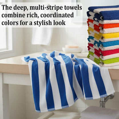 100% Cotton Bath Towel, Pack of 6, Cabana Lightweight Stripe