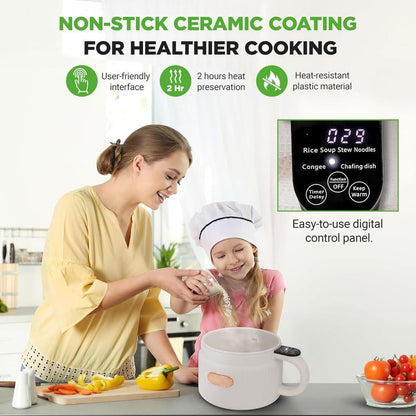 1.6 Liter Portable Rice Cooker & Bento Box Multi-Functional Non-Stick Ceramic Coating 6 Cooking Functions: 6 Cooking Functions: Rice, Soup, Stew, Congee, Etc White Pots and Pans Set Crock Pot Butter Bell Pots and Pans Sets and Pots Set,Figaro Iron, Pots