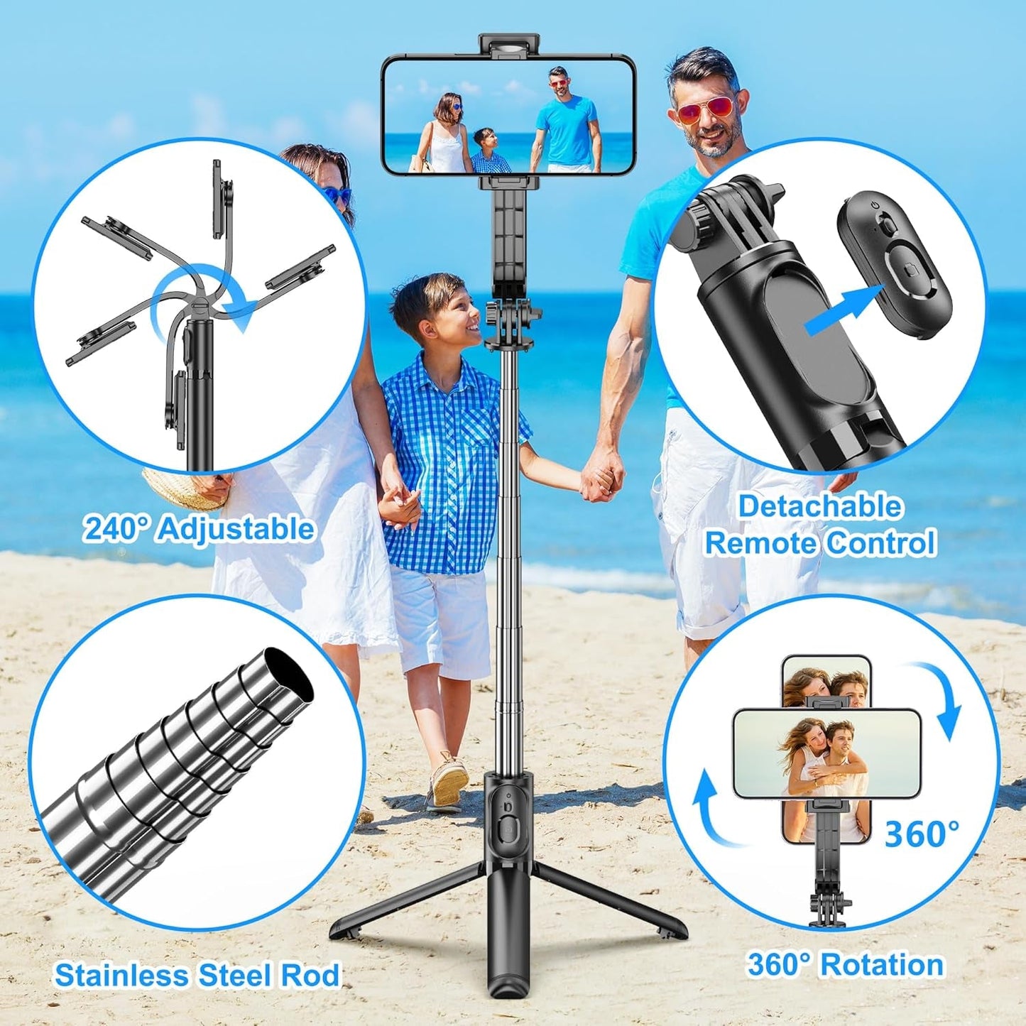 Selfieshow Selfie Stick, Extendable Selfie Stick Tripod with Wireless Remote and Tripod Stand, Portable, Lightweight, Compatible with Iphone 15 14 13 12 Pro Xs Max X 8Plus, Samsung Smartphone and More