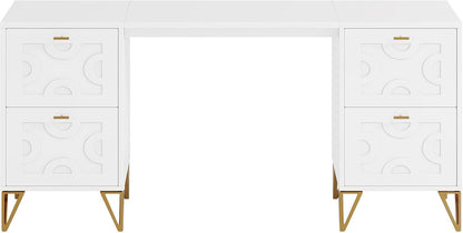 Without Mirror 59-Inch Makeup Vanity Desk With 4 Drawers, White Dressing Table With Storage, Modern Beauty Table Simple Home Office Computer Desk With Gold Legs