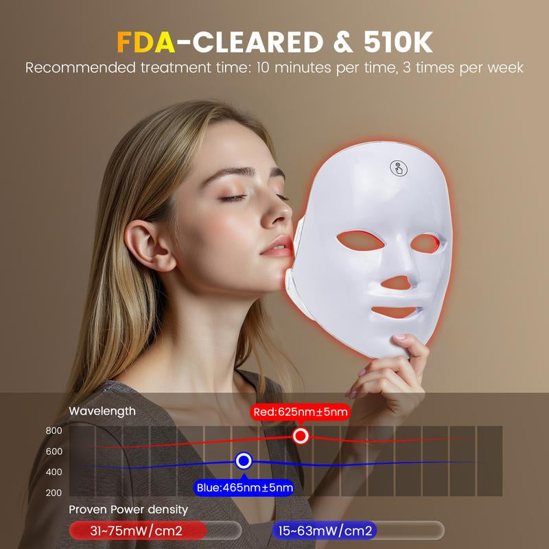 SHMHE Red Light Therapy Mask, 7-Color LED Photorejuvenation Mask, Daily Care Photorejuvenation, Wireless Charging, Ideal Gift for Women, Autumn and Winter Skin Care Facial Care Gift