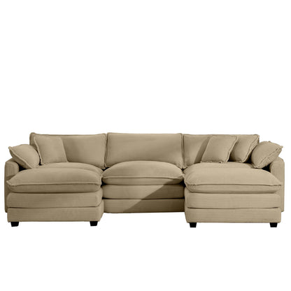 Modern Oversized Modular Cushion Sofa With Ottoman, Low Back, Deep Seating Sofa Set