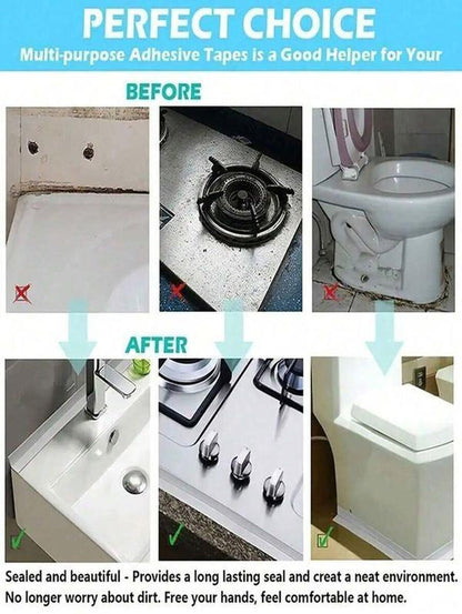 White Waterproof Caulk Tape 3.2M Self-Adhesive Sealing Tape for Bathroom Kitchen Sink Toilet Tub Edges Easy Application & Durability