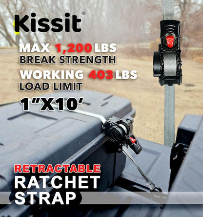 KISSIT Retractable Ratchet Tiedown Straps - 1209Lb Max Break Strength - Includes 2 1" X 10 Tie Downs