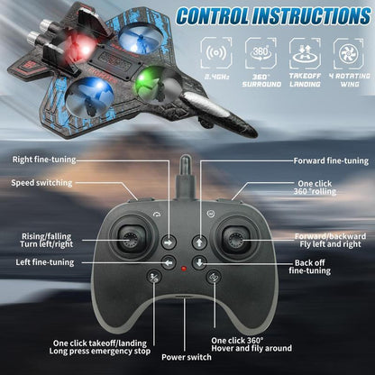 RC Stunt Fighter Jet Toy for Kids with 360° Flips & LED Lights | Easy to Fly Kids Drone,Vertical Takeoff and Landing.Colorful LED Lights, Easy RC Drone Toy for Beginners.Christmas Gift. Remote Control Plane Remote Control Aircraft