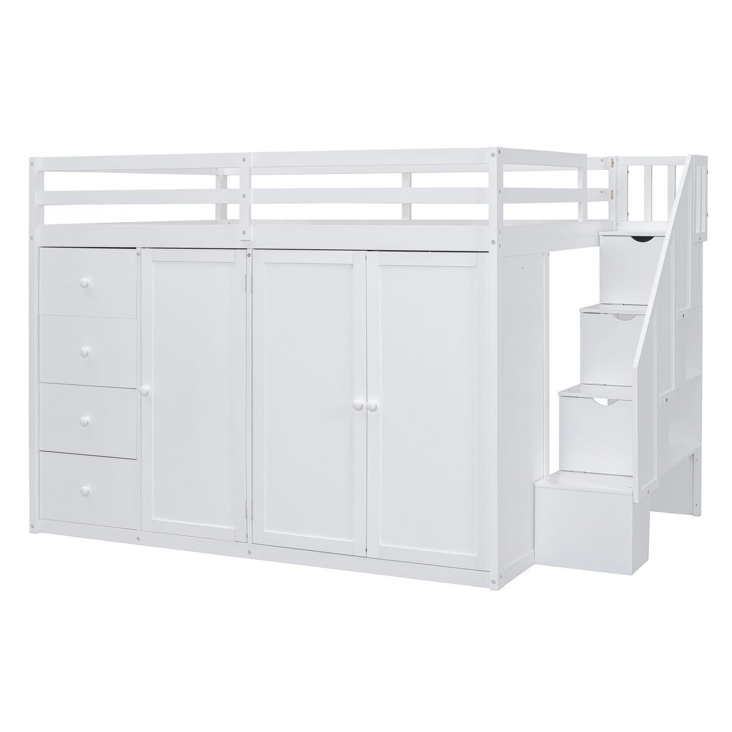 Loft Bed With Built In Wardrobes, Cabinets And Drawers