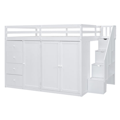 Loft Bed With Built In Wardrobes, Cabinets And Drawers