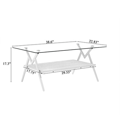 Rectangle Coffee Table With Tempered Glass Top And Shelf