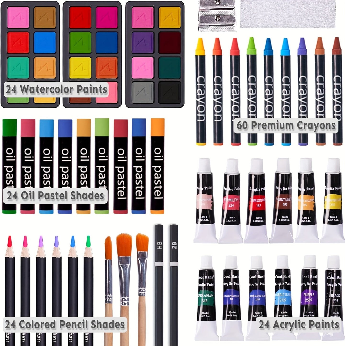 175-Piece Deluxe Art Set – Crayons, Colored Pencils & Acrylic Paints in Wooden Case