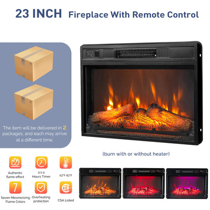 Fireplace TV Stand for 65 Inch TV, TV Console with 23''Electric Fireplace, Console Entertainment Center Television Table for Living Room or Bedroom, Black